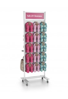 2-Sided slatwall panel with 22"wX8"h Header 2-Sided slatwall stand with casters