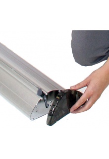 Snap on and off end caps Snap on and off end caps, Advance double sided banner stand base