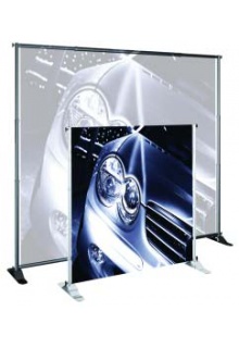 Front and back view with single sided fabric banner Grand format banner stand-Adjustable