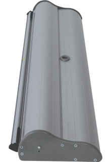 Close-up of silver base Orient 1 Retractable Banner Stands silver base