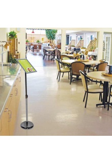Versatile sign stand suitable for high traffic area Height adjustable menu holding floor stand with round base