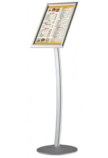 Frame set in portrait position, silver finish Curved menu display stand