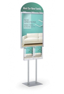 With optional header clips 22x28 double sided metal poster sign holder with 2 brochure pockets