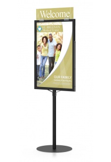Use optional header clips to add header graphic 24x36 Monster pedestal sign stand black