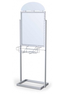 With optional header clips and wire literature basket Silver stand shown with optional header clips and wire literature basket