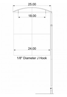 25" curved crosbar with J hooks Quest Adjutable product display stand with eye hooks