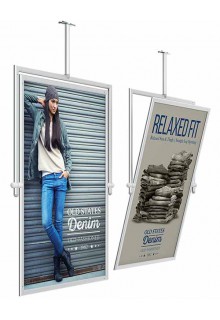 Multiple angle graphic presentations Swivel and tilting ceiling mount sign frames