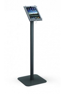 Floor standing iPad stand with square base, black finish Floor standing iPad stand for retail with locking enclosure