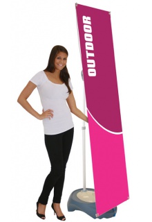 18" x 21" x 9" Base can be filled with water or sand Blizzard Outdoor single sided vinyl banner stand