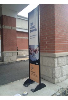 Black finish Permanent outdoor banner stand with frame and base