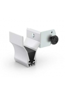 Upright connector allows clamp to slide up and down along the slotted groove Upright connector allows clamp to slide up and down