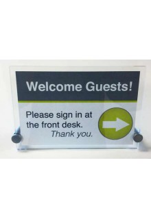2 Acrylic plates with aluminum feet Slanted Desktop Sign Holders