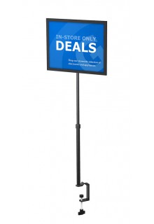 Horizontal orientation, Fixed upright stem 11x14 Countertop pedestal sign holder stand with clamp