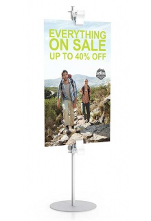 One sided clamp stand comes with 2 clamps One sided stand comes with 2 visual merchandising clamps