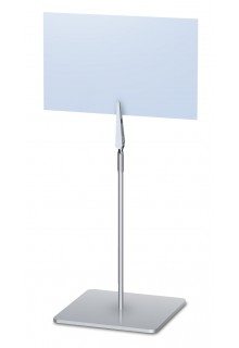 SC1 with Straight neck, Square base, Silver finish TableTop Mini Clip Sign Holder with base