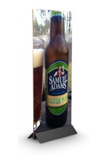 Unique M shaped steel base is 12" long Thickness adjustable metal countertop sign holder base black