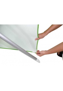 Graphic stretches over frame corners Graphic stretches over frame corners