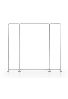 2 of 2' wide wing panel and 1 of 5'wide center panel with 4 bases 3 seperate tube frames joined for 10ft booth backwall display