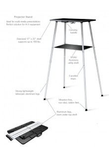The distance between each positive stop is Approx. 6-1/2 inch Projector Stands with extra shelf