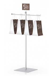 Use with optional wire loop holder to display sign on top of the shopping bag rack stand Trade show bag stand with sign holder