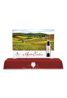 Straight frame with tension fabric banner on 8' table Straight tabletop frame with tension fabric banner on 8ft table