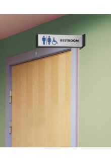 Shown with restroom graphic-Graphic is not included two-sided hallway projecting sign