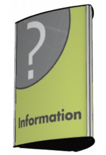 PJT4 with portrait graphic, silver finish Hanging Displays/Wayfinding Signs - Triangular Projecting Frames (Curved)