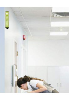 TR6 with restroom graphic Flat Triangular Projecting Frame with Restroom sign mounted on wall