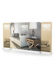 End panel set straight Scenic Fabric backwall creates wide panoramic backdrop