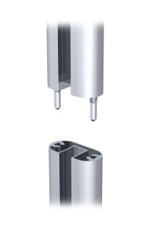 Two-section upright for easy shipping and assembly Two-piece aluminum upright connection detail